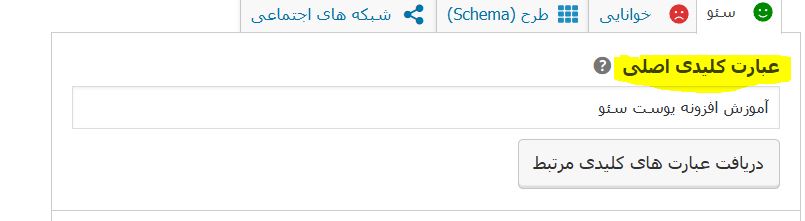 کلمه کلیدی اصلی در تنظیمات افزونه یوست